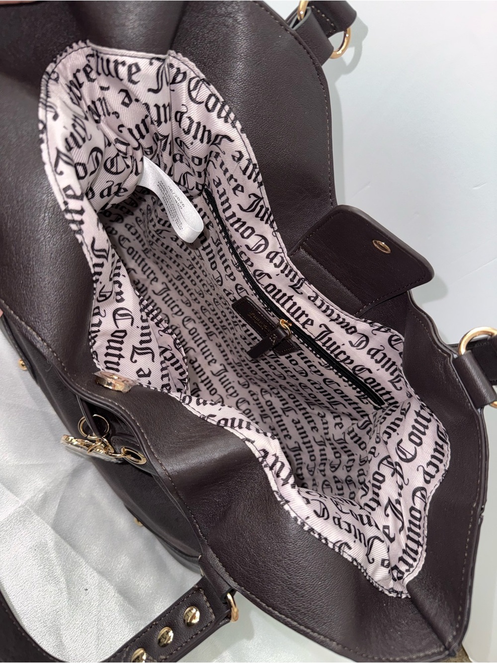 Juicy Couture Dark Brown Suede Shoulder Tote Bag Gold Hardware NWT